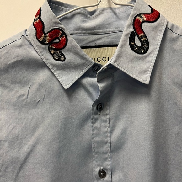 Gucci Oxford Duke Snake Embroidered Shirt Blue - Picture 2 of 13